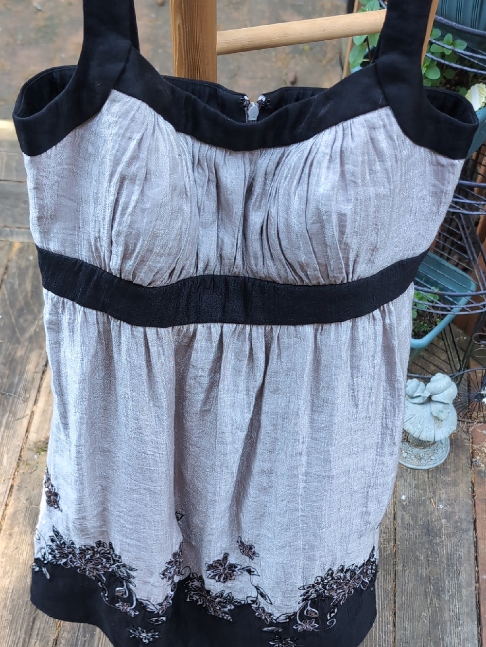 SL Fashions Black and Beige Embroidered Sundress